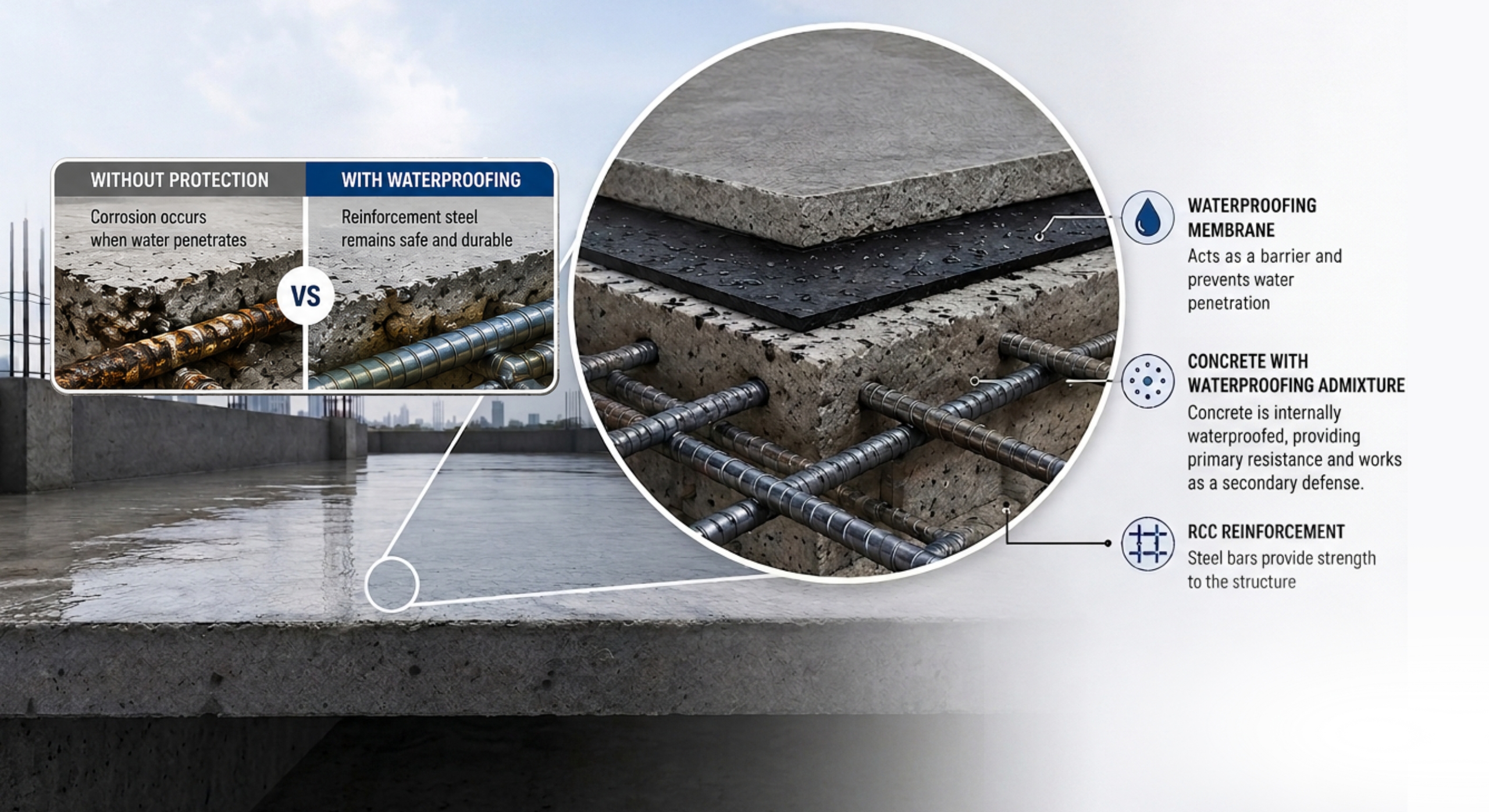 You are currently viewing How Waterproofing Protects Reinforcement Steel from Corrosion